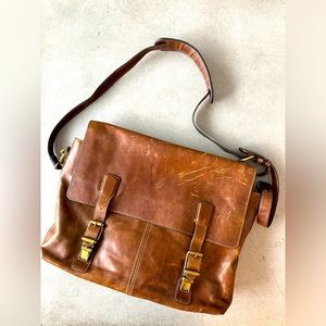 Frye Logan Top Handle Distressed Brown Leather Messenger/Laptop Bag NWT